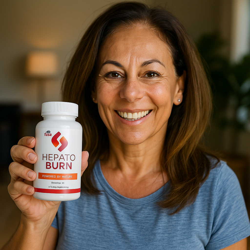 Woman holding Hepatoburn bottle